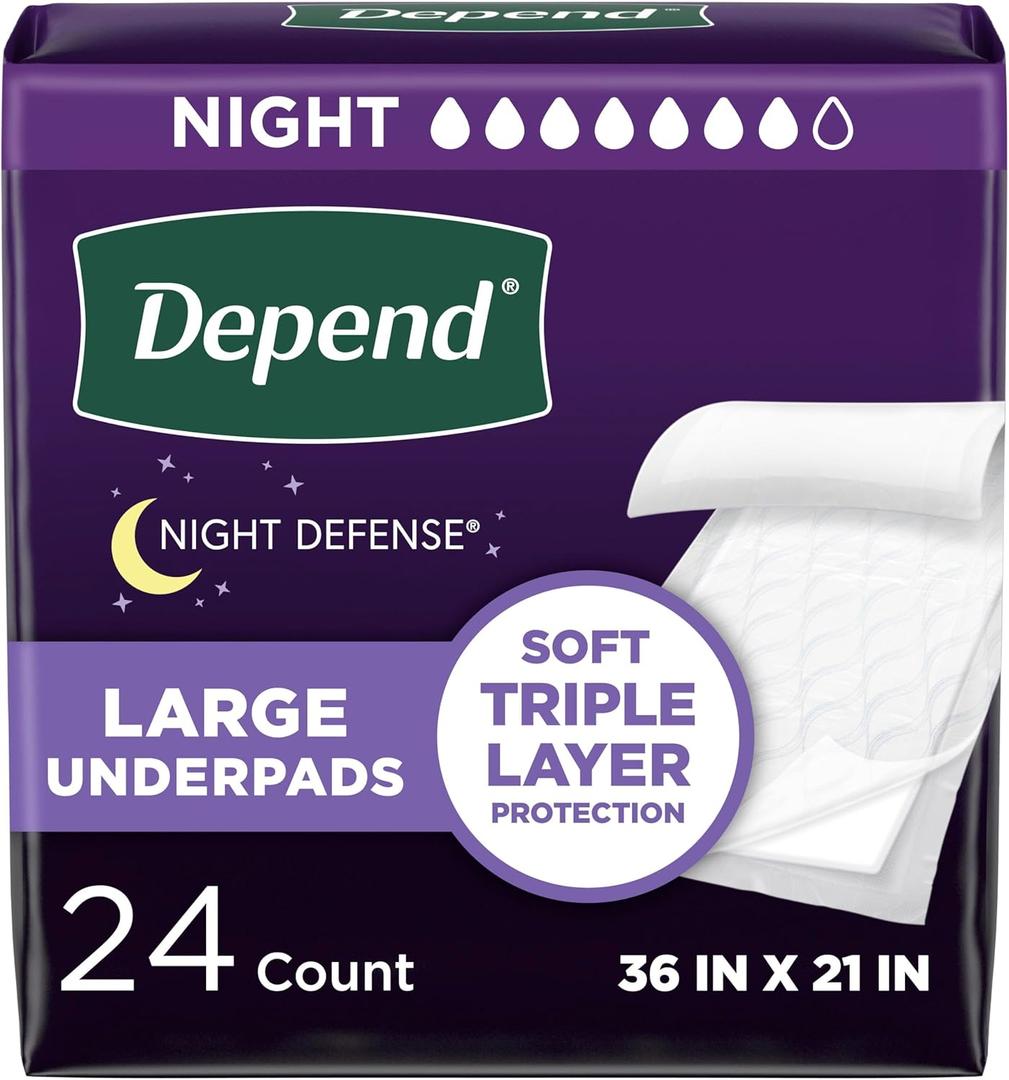 Depend Underpads, Disposable Incontinence Bed Pads for Adults, Slip Resistant, 36"x 21", 24 Count (2 Packs of 12) (Packaging May Vary)