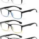 4 Pack Reading Glasses Men Blue Light Blocking with Spring Hinge, Anti Eyestrain/UV Large Wide Square Computer Readers (Multicolor)