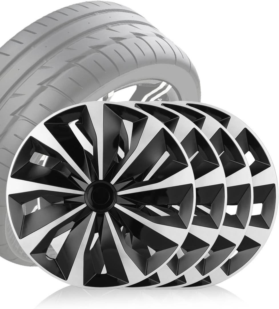Hubcaps,16 inch hubcaps Set of 4, Wheel Rim Cover ABS Material, Wheel Cover Replacement R16 Hub Caps Universal, for Toyota Camry Nissan Mazda etc, Silver&Black