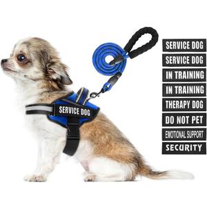 Service Dog Vest Harness and Leash Set, Animire in Training Dog Harness with 10 Dog Patches, Reflective Dog Leash with Soft Padded Handle for  Dogs (Blue, XS)