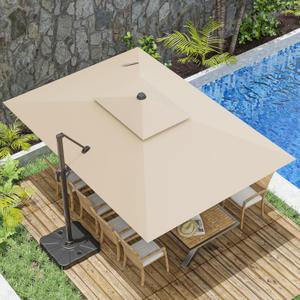 10x13FT Cantilever Outdoor Patio Umbrellas, Double Top Large Rectangle Umbrella, Heavy Duty 360 Rotation Offset Outdoor Sun Shade Umbrella for Garden Deck Pool Backyard Patio, Beige