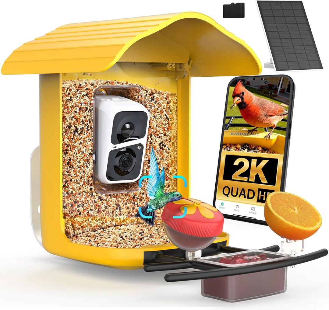 Birdsnap PAV-Bird Feeder with Camera,2K HD with 64GB Card, AI Identify Smart Bird House Cam Solar Panel,Live Stream,Motion Detection,Auto Record Video for Backyard Outdoors,Ideal Gift for Bird Lover