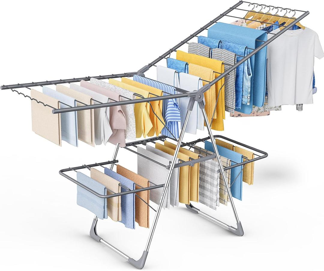Clothes Drying Rack, Foldable 2-Level with 70" Adjustable Wings, X-Large