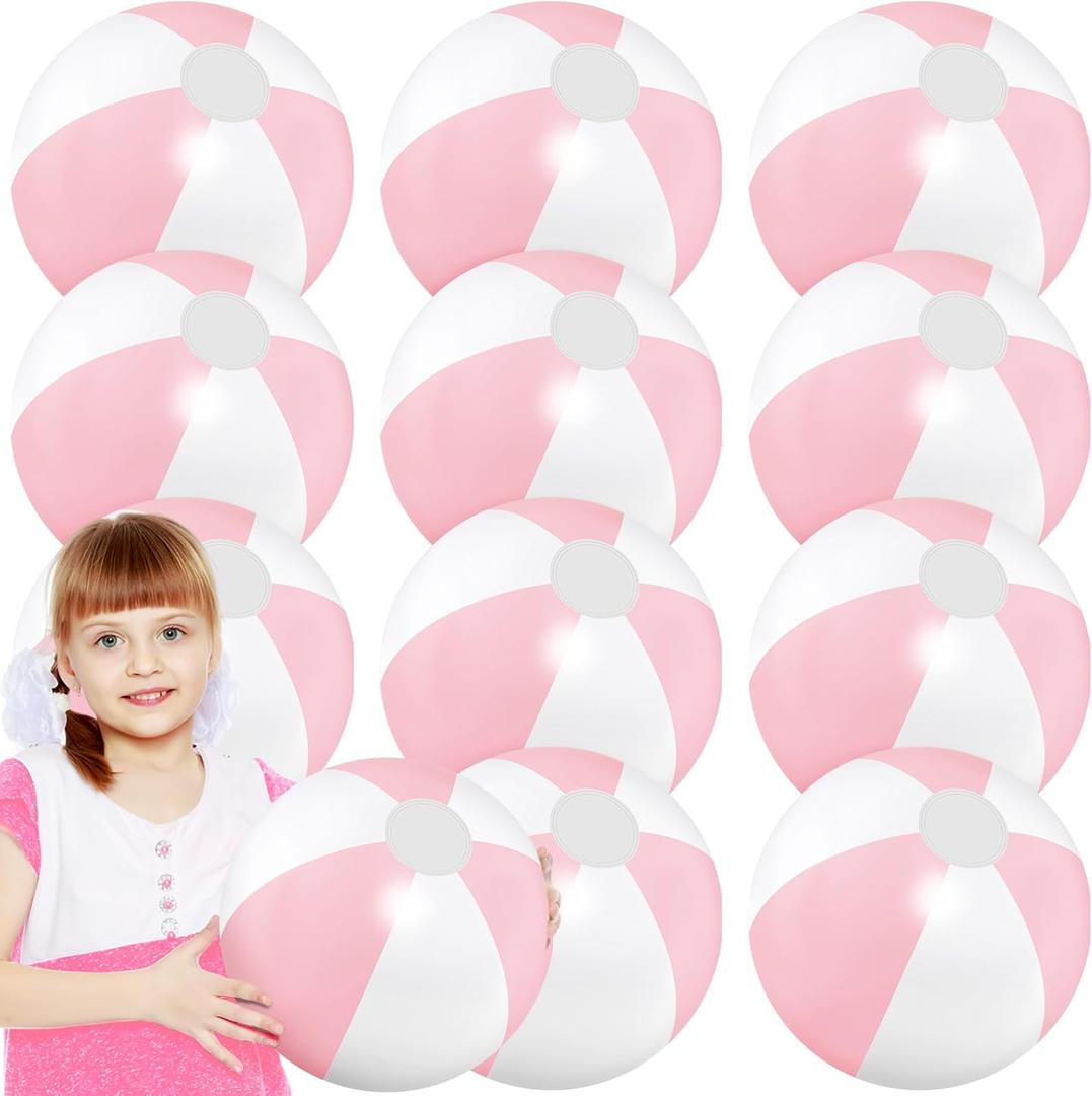 MiniInflat 12 Pcs 16 Inch Inflatable Beach Balls Bulk Jumbo Pastel Inflatable Decorated Ball with Macaron Color PVC Party Ornaments for Summer Birthday Party Decoration