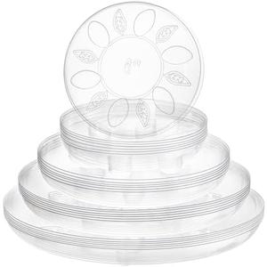 YOUEON 24 Pack Clear Plant Saucers with Feet, 6/8/10/12 Inch Heavy Duty Plastic Plant Drip Trays, Flower Pot Trays, Plant Water Catcher Tray for Indoor & Outdoor Plants, Round, 4 Sizes