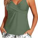 Aqua Eve Womens Tankini with Shorts - Two Piece Tummy Control Swimsuit Cross Back Bathing Suit with Pockets 2025 Swimwear (X-Large, Green Palm Tree)