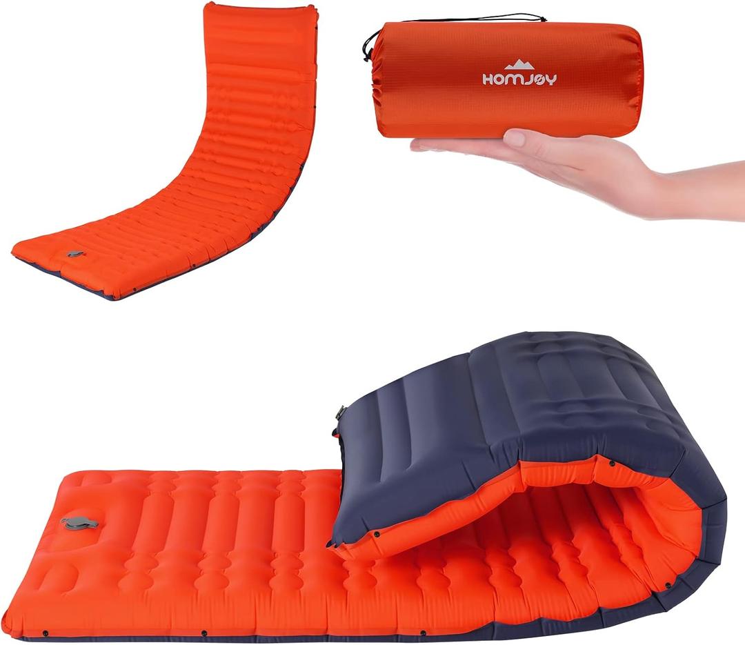 HOMJOY Megior Camping Sleeping Pad, Extra Thickness 56x 82 Long Inflatable Sleeping Mat Lightweight Waterproof Camping with Built-in Pump Air Mattress for Backpacking, Hiking, Tent, Traveling, Orange
