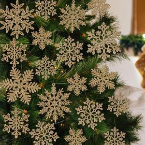 3 x 72Pcs Snowflakes Christmas Tree Decorations - Champagne Gold Christmas Tree Ornaments Hanging Glitter Snowflakes for Christmas Tree Winter Party Wall Ceiling Window Decorations