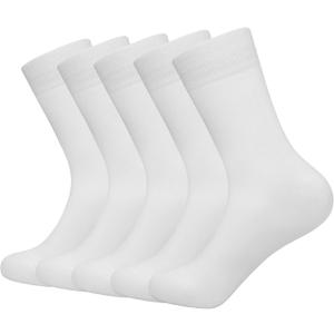 SERISIMPLE Thin Viscose Bamboo Dress Men Sock Soft Crew Anti Odor Lightweight Sock Breathable Comfort Cool Sock 5 Pairs (White, L)