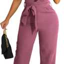 Kaimimei Womens Casual Jumpsuits Ruffle One Shoulder Wide Leg Belted Romper (Pink, XL)