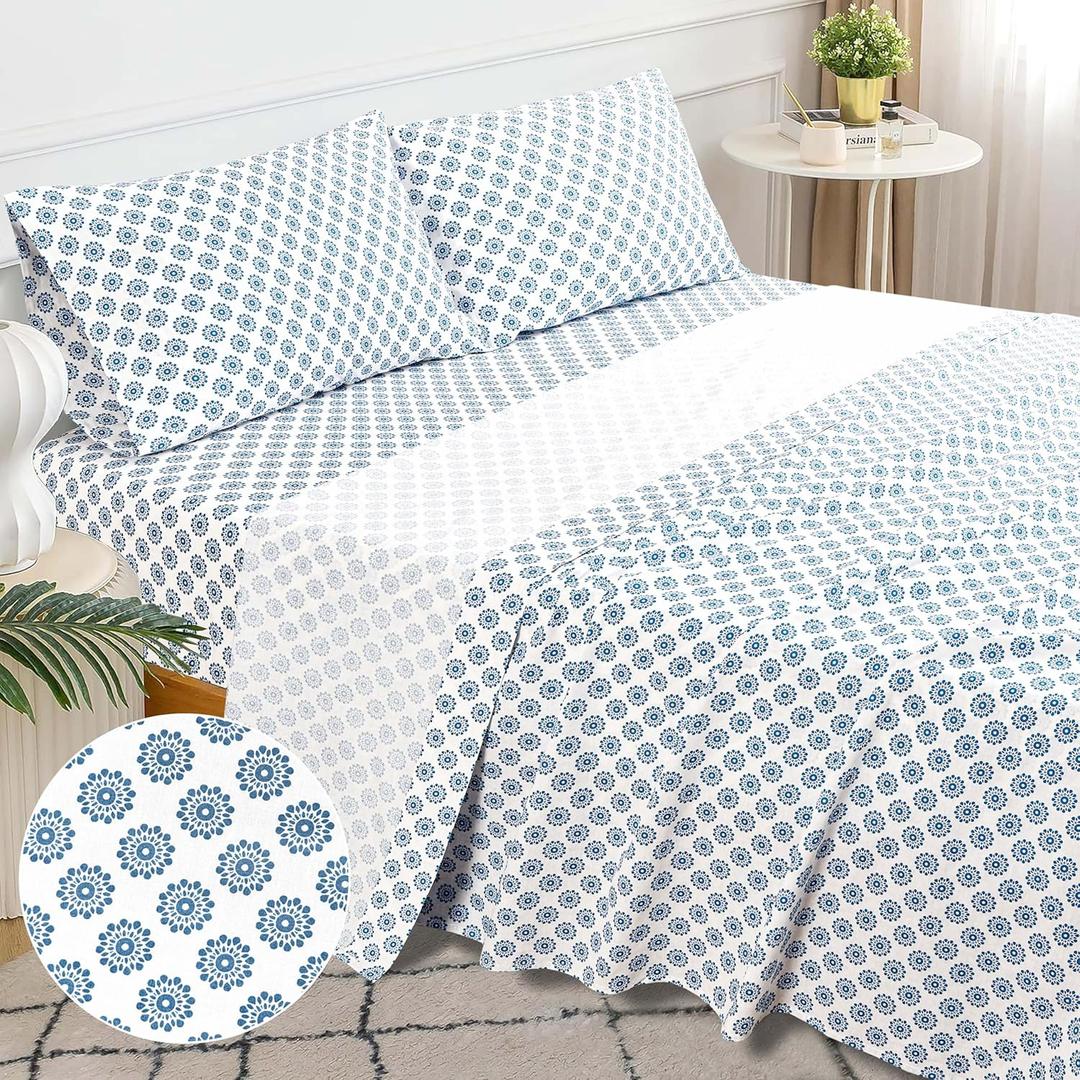 Sleepdown Cotton Bed Sheet Set - Mandalas Blue, King