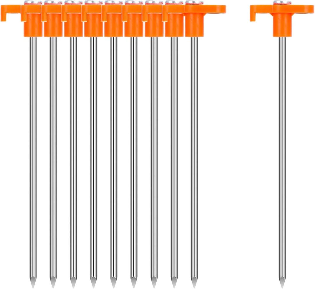 FEED GARDEN Heavy Duty Tent Stakes 7 Inch - 10 Pack Galvanized Steel Ground Anchors for Camping Tents, Canopy, Tarp - Rust Resistant Metal Pegs with High Visibility Orange Head