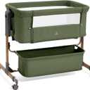 3 in 1 Baby Bassinet, Rocking Bassinet, Bedside Bassinet, 6-Height Adjustable, Bassinet Bedside Sleeper, Bedside Bassient for Baby with Comfy Mattress, Breathable Mesh, Large Storage Basket (Dark Green)