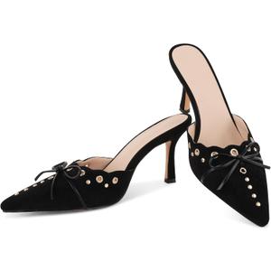 SaraIris Women's Black Mules Heels Pointed Toe Studded Slingback High Heel (10)