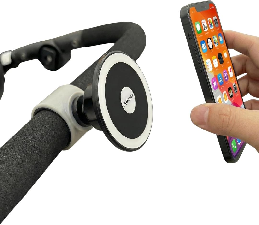 Maxby Stroller Phone Holder, MagSafe Compatible Magnetic Phone Mount for Stroller Handlebar, Snap On Clamp Installs in Seconds, 360 Rotation, Fast Attach & Detach