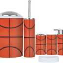 Bathroom Accessory Set 6 Piece Boho Basketball Trash Can, Toothbrush Holder, Soap Dispenser, Soap Dish, Toothbrush Cup, Toilet Brush Holder