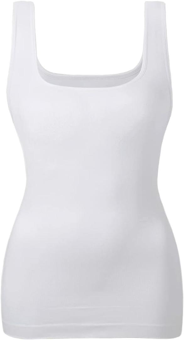 EUYZOU Women's Tummy Control Shapewear Tank Tops Seamless Square Neck Compression Tops Slimming Body Shaper Camisole (XX-Large, White)
