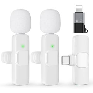 USB C Mini Wireless Lavalier Microphone for iPhone 15 16, iOS and Android Devices - Noise Reduction Lapel Mic for Recording, Clip on Omni Lav Mic for Video Recording, Tiktok, Youtube, Vlog (White)