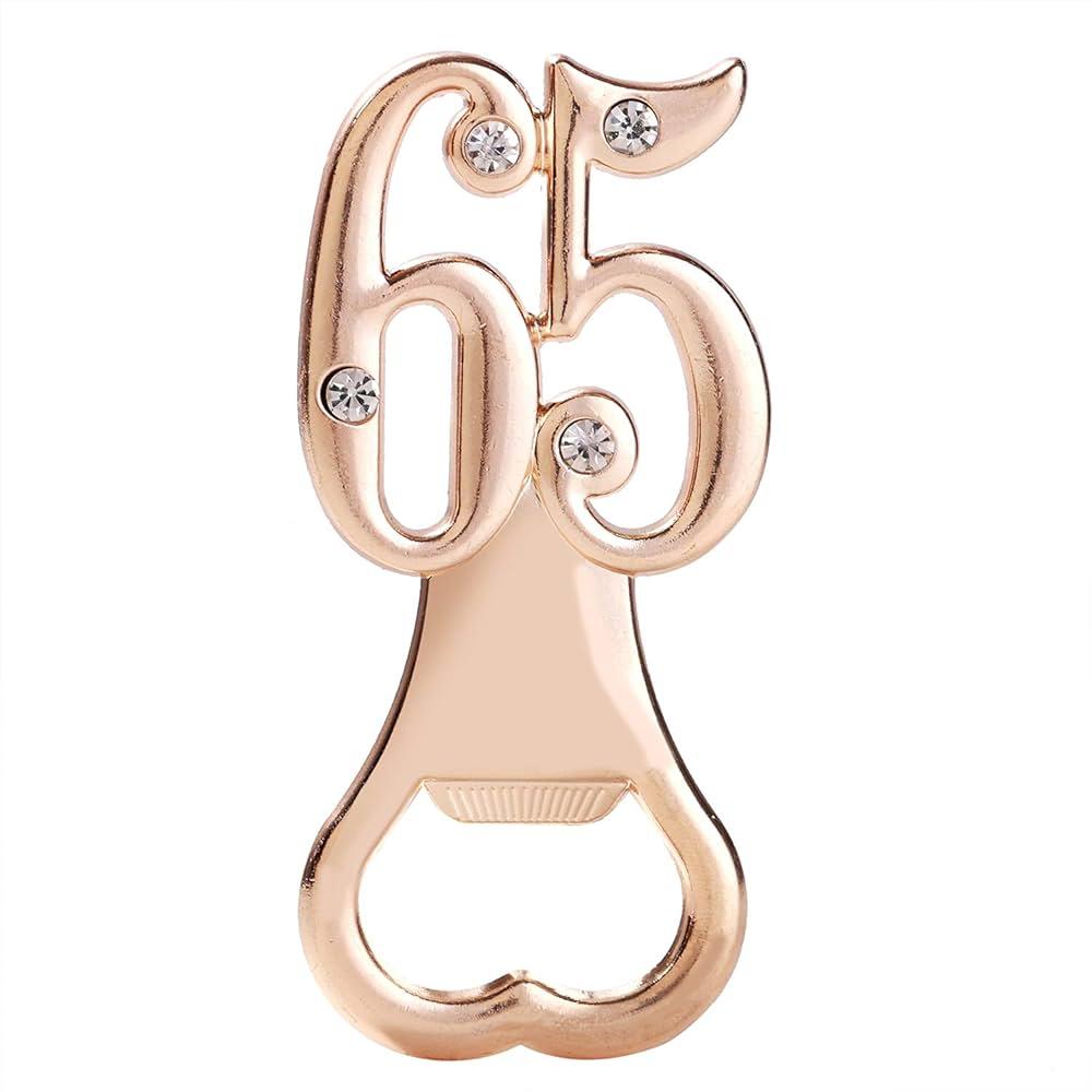Boao 50 Pcs Birthday Bottle Opener Party Favors Rhinestones Birthday Souvenirs Wedding Anniversary for Guests Beer Opener Party Favors Decoration (Rose Gold,65th Style)