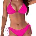 Women Two Piece Swimsuit Halter Triangle Hollow Out Bathing Suits Cheeky String Bikini Sets (Pink, S)