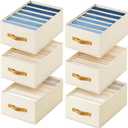 DIMJ Wardrobe Clothes Organizer, Foldable Drawer Organizers for Clothing, Fabric Clothes Organizer, Closet Organizers and Storage Boxes for Jeans, TShirt, Sweaters, Pants, Underwear, Legging (6 Pack, Beige)