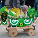 14 Pcs St Patrick Day Wagon Parade Float Decoration Kit Folding Strollers Walkers Wagon Cart Decorations Irish Green Garland Felt Hanging Cloth Fan Flag for St Patrick's Parade Party Supplies