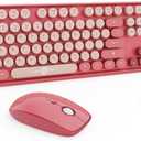 Wireless Keyboard and Mouse Combo, 104 Round Keys Cute Colorful Keyboard and Mouse with Retro Typewriter for PC/Mac/Laptop/Tablet/Computer/Windows Rose