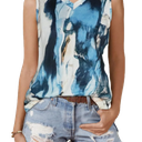 Summer Tops for Women Sleeveless V Neck Tshirt Loose Fit Casual Tank Tunic Blouse,V Blue Tie Dye, XXL