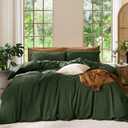 MooMee Bedding Duvet Cover Set 100% Washed Cotton Linen Like Textured Breathable Durable Soft Comfy (Solid Forest Green, Queen 90"x90")