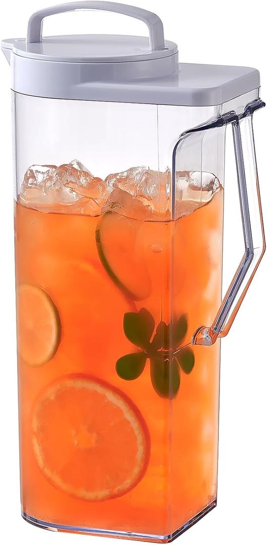 2.0 Liter 68oz Plastic Pitcher with Lid, Fridge Water Carafe Jug with Handle for Hot/Cold Beverages - Water, Cold Brew, Iced Tea & Juice, Clear (67.6 Ounces)