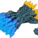 Novelty Lights 24FT 70 LED C6 Christmas String Lights, Outdoor Commercial Grade Tree Decorations, Permanent LED Lights (Blue/Orange) (Green Wire)