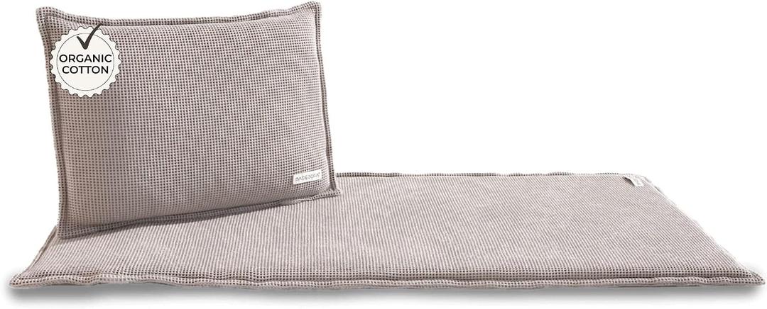 BADESOFA SAUNASOFA Sauna Mat & Pillow Set 2 Person Sauna seat Cushion with Pillow Luxury Sauna Gift for Infrared or Finnish Sauna in Taupe