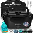 TRAVELISIMO Electric Lunch Box for Adults 100W Heated Lunch Box For Men 1.5L Stainless Steel Portable Food Warmer, 12/24/110V for Travel & Work, Electric Lunch Boxes for Heating Lunch