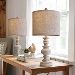 BOBOMOMO Tradition 20" Rustic Table Lamp Set of 2 for Living Room Bedroom Bedside Desk Lamps Bedroom Nightstand Vintage Lamps LinenSuitable for Decorating Small Areas (2 Pack Antique Gray)
