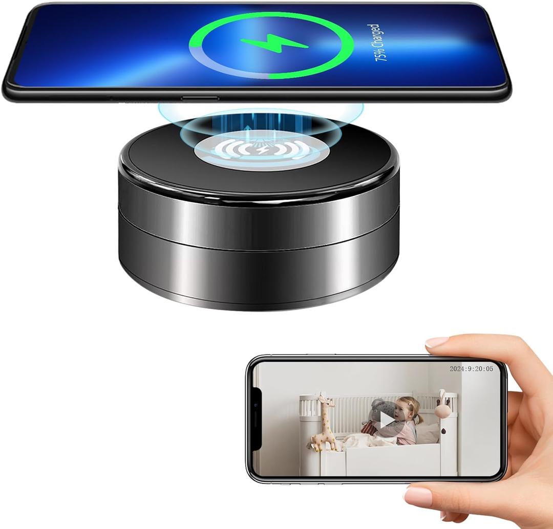 WiFi Video Recorder Real-Time Camera with Wireless Charger1080P HD,Motion Detection 160Viewing Angle Security Camera for Home Office Store(2.4/5Ghz) (Black)