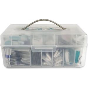 Large Bandage Organizer with Lid, Plastic 2 Tiers Container for Home Medicine Cabinet, Office, School Use, Bandages Storage Holder for Fabric Adhesive Strip, Medical Elastic Wrap (1 Pack)