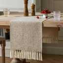 ZeeMart Beige Table Runners 108 Inches Long, Burlap Linen Style Rustic Farmhouse Table Runner, Long Boho Dining Table Runner, 13x108 Inches, Oatmeal Beige