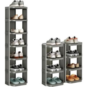 Kitstorack 8-Tier Vertical Plastic Shoe Rack, Freestanding Stackable Shoe Storage Organizer Cubes Shoe Shelf Tower or Small Closets and Tight Spaces, Gray