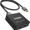 4K HDMI Splitter 1 in 2 Out + Cable, Yinker 2 Way HDMI Splitter for Dual Monitors 1x2 4Kx2K@30Hz w/AC Adapter, Mirror Duplicate (Not Extend) for PS4 Fire Stick HDTV