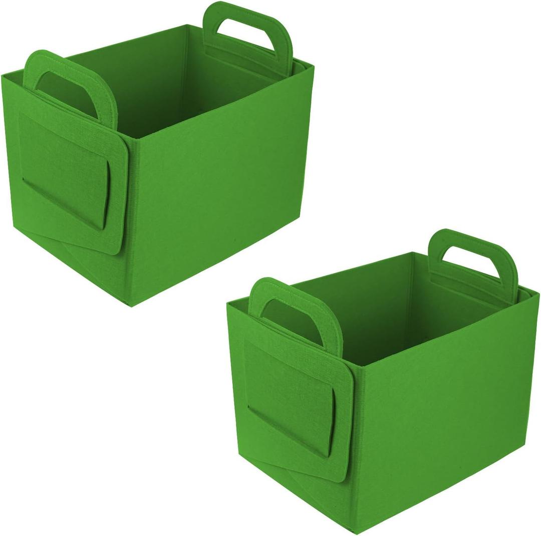 Hovom 2PCS Car Trunk Organizer, Foldable Trunk Organizer for SUV, Collapsible Felt Vehicle Organizers and Storage Box, Universal Felt Storage Basket, Travel Essentials, Car Accessories (Green)