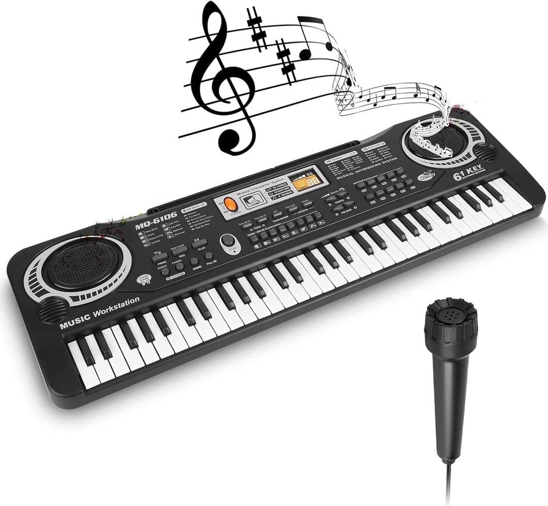 Multifunctional Kids' 61-Key Electronic Music Keyboard with Microphone: A Beginner's Delight, 16 Tones, 10 Rhythms, 6 Demos, Recording Feature - Gift for 3+ Year Olds