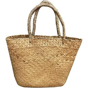 Cabilock Woven Tote Woven Bag Basket Tote Wicker Bag Seagrass Basket Garden Plant Container for Storage Laundry Picnic Beach Storage Bins Toys