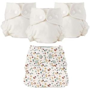 Esembly Cloth Diaper Bundle Set - 4 Organic Cotton Absorbent Inners and 1 Waterproof Outer Diaper Cover - Reusable, Washable, Snap Closure Cloth Diapers - Size 2 (18-35lbs), Terrazzo