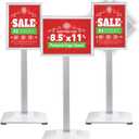 Sign Stand 8.5x11inch Pedestal Sign Holder Poster Stand 3Packs Adjustable Floor Standing Sign Holder with Heavy Duty Display Stand for Indoor Outdoor Business Store Sign Holders(Silver)
