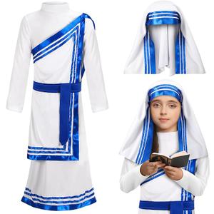 Skicuff Mary Costume Set Girls Saint Costume Dress Christian Bible Nun Dress for Cosplay(Size S)