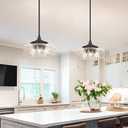 Black 3-Light Pendant Light with 12in Glass Shade, Farmhouse Pendant Lights Kitchen Island, Adjustable Hight & Angle Bathroom Pendant Ceiling Hanging Light Fixtures for Home Bedroom Hallway, 3*E12