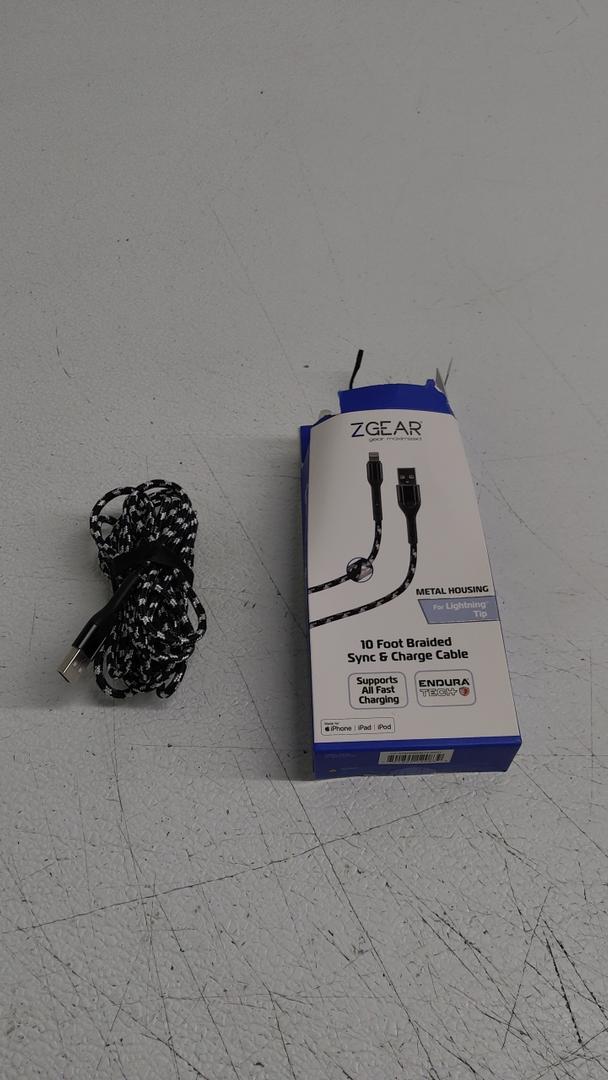 ZGEAR 10 Foot Braided Sync & Charge Cable with Metal Housing for Lightning Tip