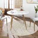 SIILOOM 6' Round Rug Washable Rug for Entryway, Cream Beige Yellow White Grey Soft Non-Slip Area Rugs Distressed Floral Low-Pile Carpet, Neutral Vintage Circle Rugs for Living Room Dining Foyer