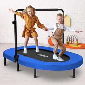 ONETWOFIT Kids Indoor Trampoline, 56" Foldable Mini Trampoline Rebounder with 5 Level Adjustable Handle Bar for 2 Childen Jumping Max Load 250 Lbs (Blue)