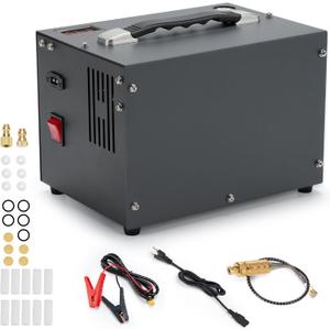 PCP Air Compressor, Airgun Compressor, Portable 4500Psi/ 30Mpa, Water/ Oil-Free, One Button Start, Bursting disc, Built-in Fan, 12V DC 110V AC, Manual-stop, PCP Rifle/ Pistol and Paintball Tank Air Pump